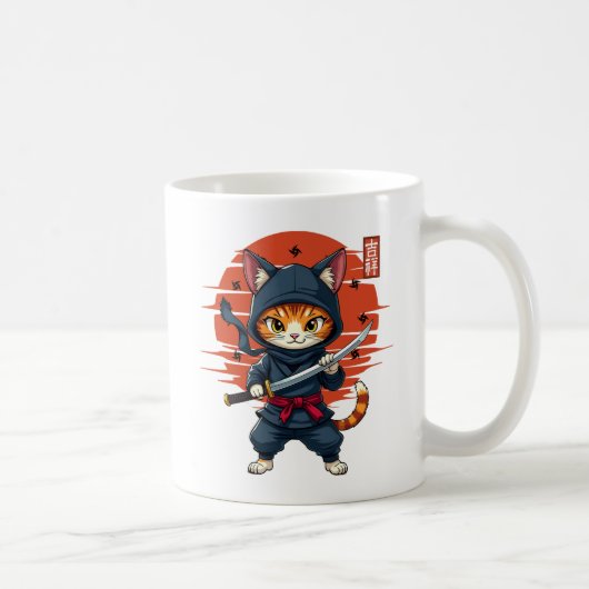 Kawaii-Ninja-Katze, Ninja-Katze mit Schwert Kaffeetasse (Rechts)