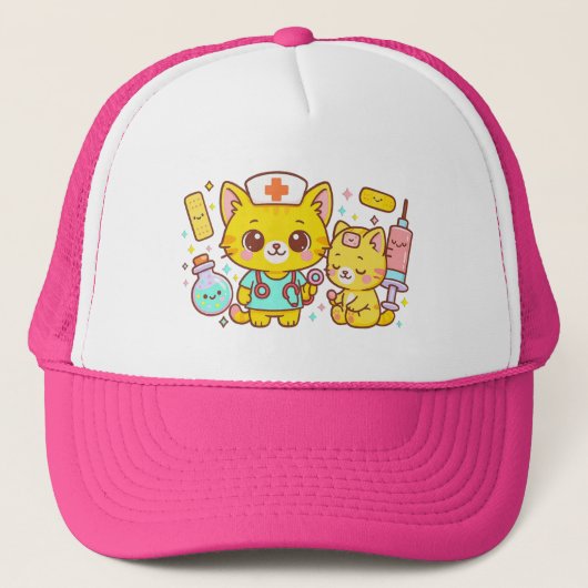 Kawaii Nurse Cat Duo Truckerkappe (Vorderseite)