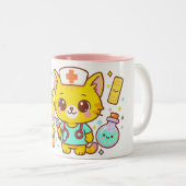 Kawaii Nurse Cat Duo Zweifarbige Tasse (VorderseiteRechts)