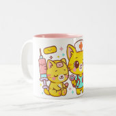 Kawaii Nurse Cat Duo Zweifarbige Tasse (Vorderseite Links)