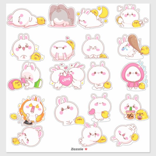 Kawaii Oaster Bunnies Sticker (Blatt)