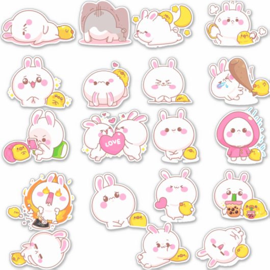 Kawaii Oaster Bunnies Sticker (Vorderseite)