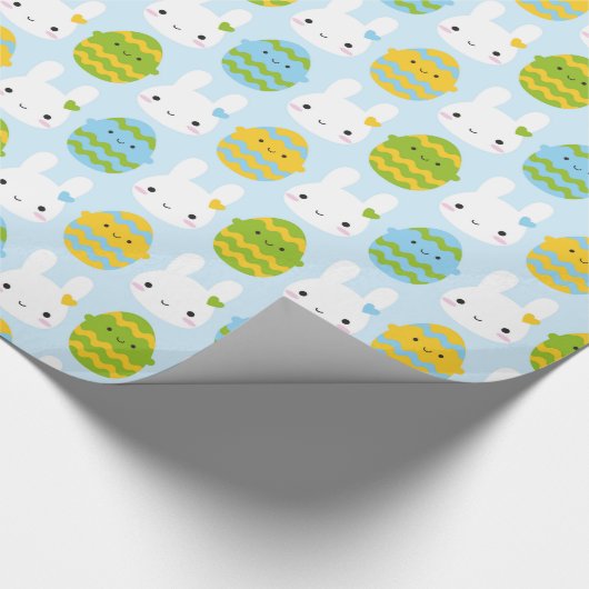 Kawaii Oaster Bunny & Eggs Geschenkpapier (Ecke)
