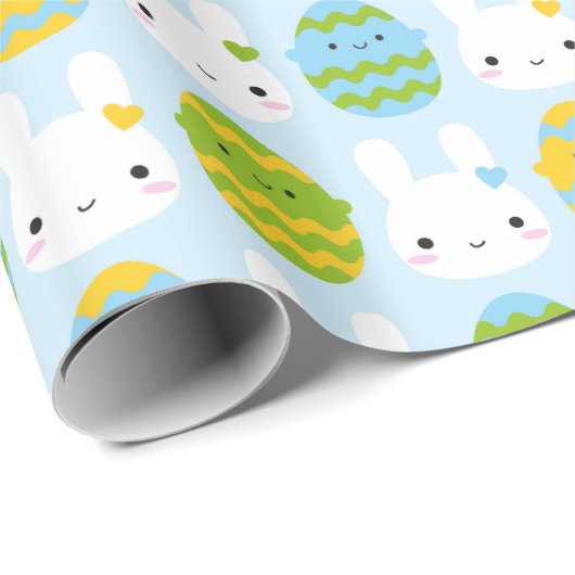 Kawaii Oaster Bunny & Eggs Geschenkpapier (Rolleneckpunkt)