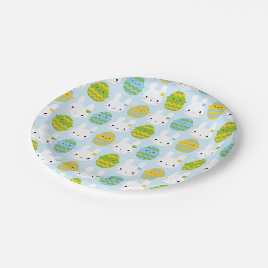 Kawaii Oaster Bunny & Eggs Pappteller (Schrägansicht)