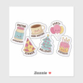KAWAII-OBJEKTE UND QUOTES-STICKERS-SET AUFKLEBER (Blatt)