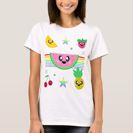 KAWAII OBST RAINBOW STRIPES SHIRT (Vorderseite)