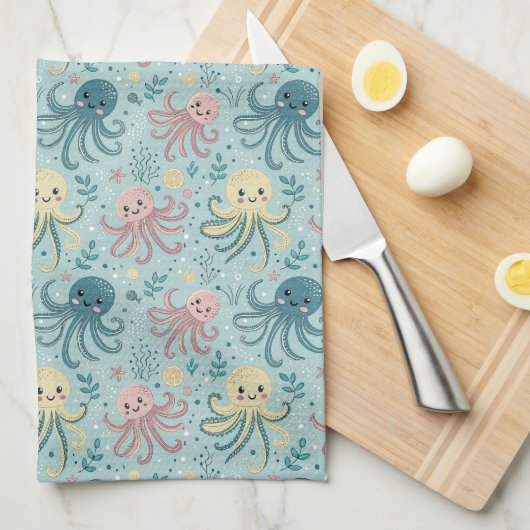 Kawaii Octopus Pattern - Niedliches Meeresleben Geschirrtuch (Viertel Falte)