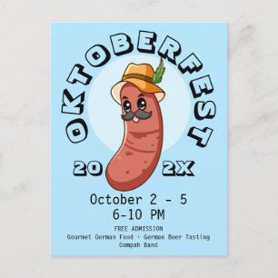 Kawaii Oktoberfest Bratwurst Postkarte