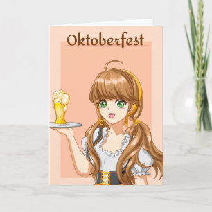 Kawaii Oktoberfest Magd mit Bier Karte