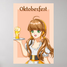 Kawaii Oktoberfest Magd mit Bier Poster