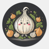 Kawaii Onion Kitchen Runder Aufkleber (Vorderseite)