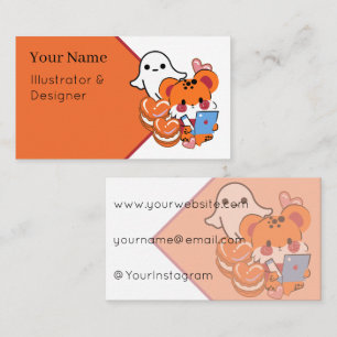 Kawaii Orange Gepard mit Herz-Macarons und Geist Visitenkarte