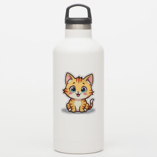 Kawaii Orange Tabby Kitten mit Herz-Augen Aufkleber (Wassserflasche)