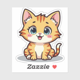 Kawaii Orange Tabby Kitten mit Herz-Augen Aufkleber