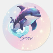 Kawaii Orca Killer Whale Personalisiert Blue & Pin Runder Aufkleber (Vorderseite)