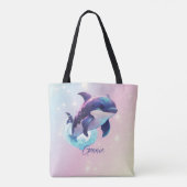 Kawaii Orca Killer Whale Personalisiert Blue & Pin Tasche (Rückseite)