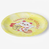Kawaii Oriental Lucky Cat Birthday Party Pappteller (Schrägansicht)