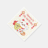 Kawaii Oriental Lucky Cat Birthday Party Serviette (Ecke)
