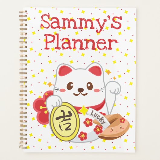 Kawaii Oriental Lucky Cat & Fortune Cookie Planer (Vorderseite)