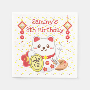 Kawaii Oriental Lucky Cat Geburtstagsfeier Serviette