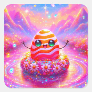 Kawaii-Oster-Sticker Quadratischer Aufkleber