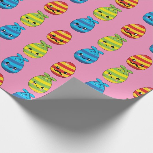 Kawaii Ostereier mit Ribbons Geschenkpapier (Ecke)