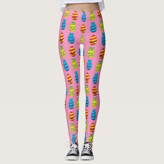 Kawaii Ostereier mit Ribbons Leggings (Vorderseite)