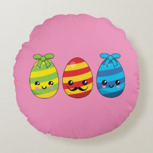 Kawaii Ostereier mit Ribbons Rundes Kissen