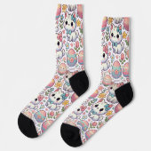 Kawaii Osterkatze Socken Niedliche Kitty & farbenf (Linkes Detail)
