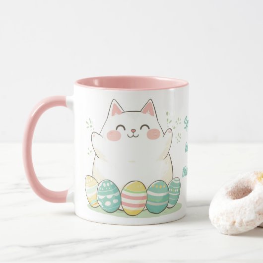 Kawaii Osterkatze Tasse Niedliche Küche & bunte Ei (Mit Donut)