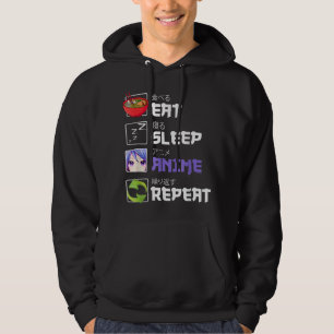 Kawaii Otaku Manga Eat Sleep Anime Repeat Kanji Fa Hoodie
