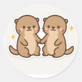 Kawaii Otters Holding Hands Sticker (Vorderseite)