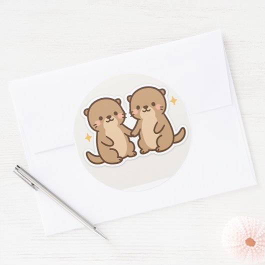 Kawaii Otters Holding Hands Sticker (Umschlag)