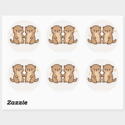 Kawaii Otters Holding Hands Sticker (Blatt)