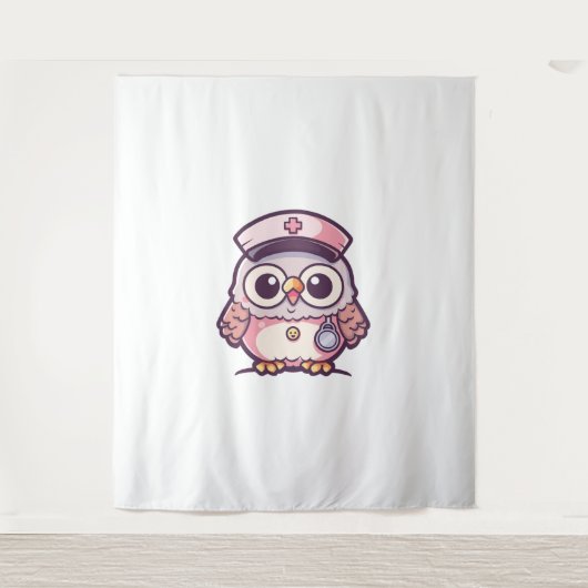 Kawaii Owl als Krankenschwester Wandteppich (Vorderseite)