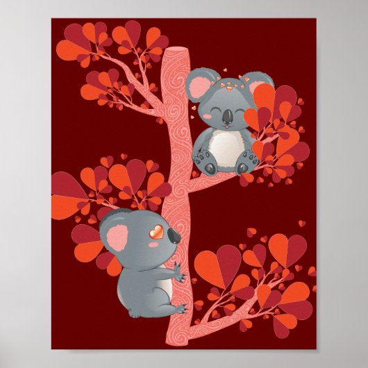 Kawaii-Paar Koalas mit Herz-Baum Poster (Vorne)