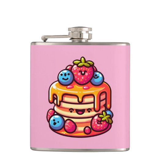 Kawaii Pancake Frühstück Niedliches Design Flachmann (Vorderseite)