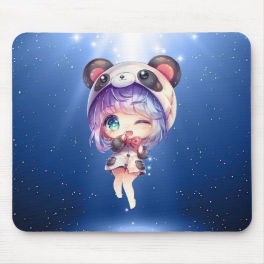 Kawaii Panda Anime Girl Mousepad (Vorne)