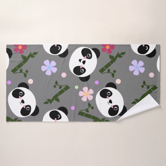 Kawaii Panda auf Grau Badehandtuch (Badehandtuch)