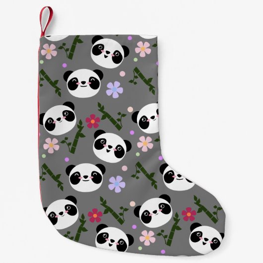 Kawaii Panda auf Grau Kleiner Weihnachtsstrumpf (Vorderseite)