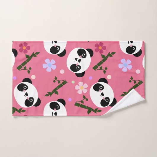 Kawaii Panda auf Rosa Badhandtuch Set (Handtuch)