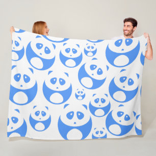 Kawaii Panda Baby Blue and White Pattern Fleecedecke