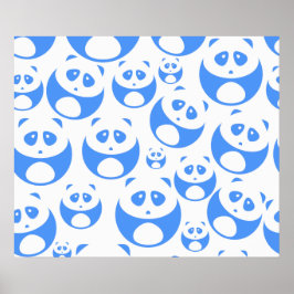 Kawaii Panda Baby Blue and White Pattern Poster