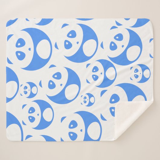 Kawaii Panda Baby Blue and White Pattern Sherpadecke (Vorderseite (Horizontal))