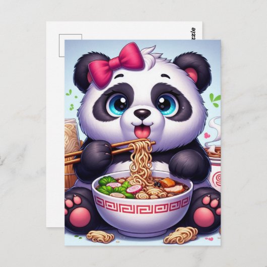 Kawaii Panda Bear Eating Ramen Postkarte (Vorne/Hinten)