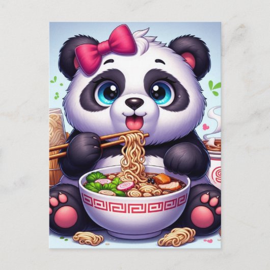 Kawaii Panda Bear Eating Ramen Postkarte (Vorderseite)