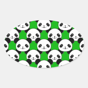 Kawaii Panda Bear Pattern Ovaler Aufkleber