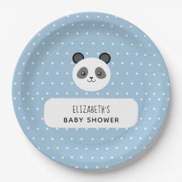 Kawaii Panda Blue Boy Polka Dots Baby Shower Pappteller