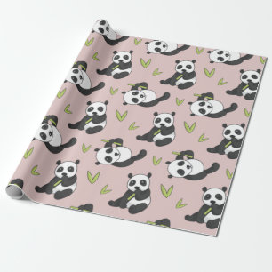 Kawaii Panda Cartoon Tiermuster Niedlicher Sommer Geschenkpapier